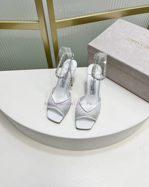 Jimmy Ch * o's new Y-shaped high-heeled fishmouth sandals/mesh studded pointed single shoes/kf2ni9ux