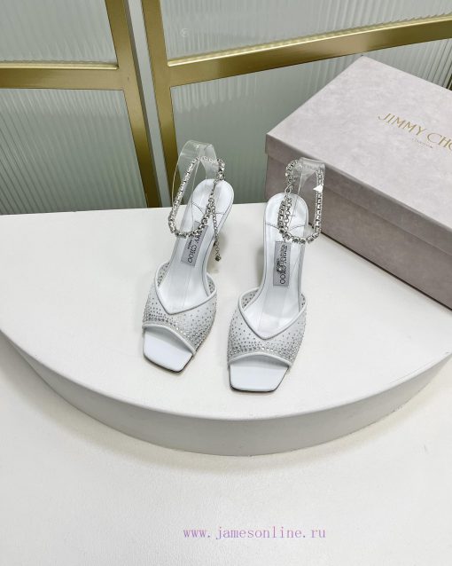 Jimmy Ch * o's new Y-shaped high-heeled fishmouth sandals/mesh studded pointed single shoes/kf2ni9ux - Image 2