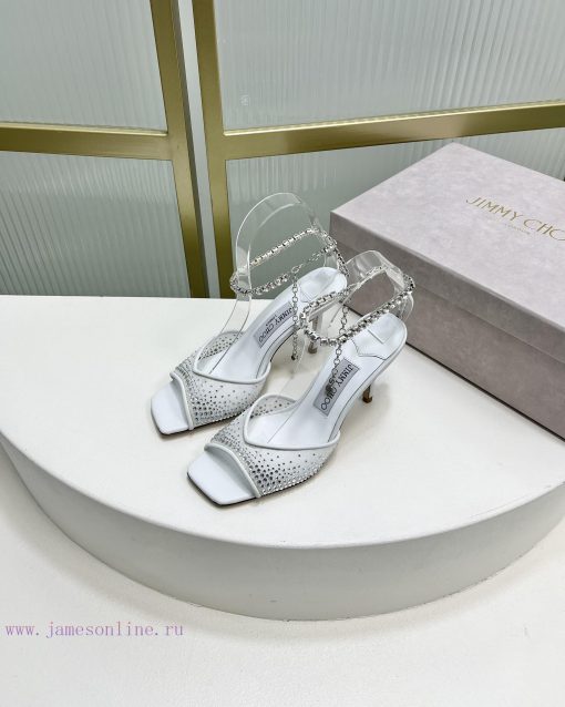 Jimmy Ch * o's new Y-shaped high-heeled fishmouth sandals/mesh studded pointed single shoes/kf2ni9ux - Image 3
