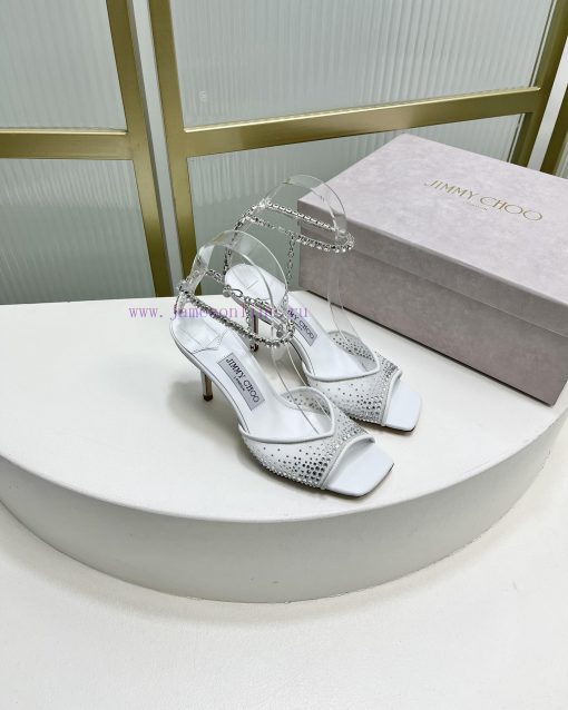 Jimmy Ch * o's new Y-shaped high-heeled fishmouth sandals/mesh studded pointed single shoes/kf2ni9ux - Image 4