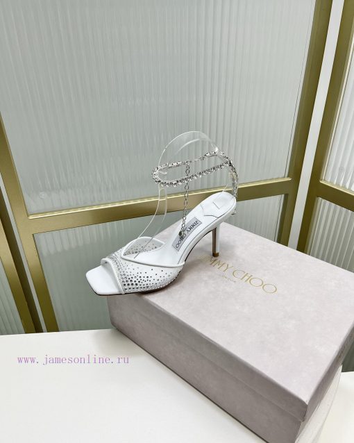 Jimmy Ch * o's new Y-shaped high-heeled fishmouth sandals/mesh studded pointed single shoes/kf2ni9ux - Image 6