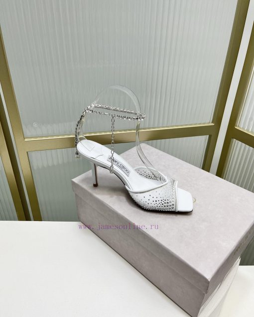 Jimmy Ch * o's new Y-shaped high-heeled fishmouth sandals/mesh studded pointed single shoes/kf2ni9ux - Image 7