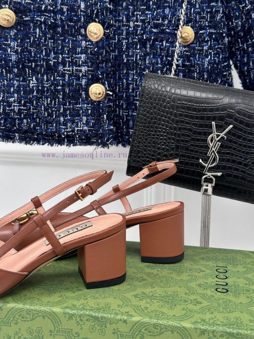Gucci24S Spring/Summer New ProductHorse collar buckle thick heel sandalsThe fabric is made o9nhf91la - Image 7