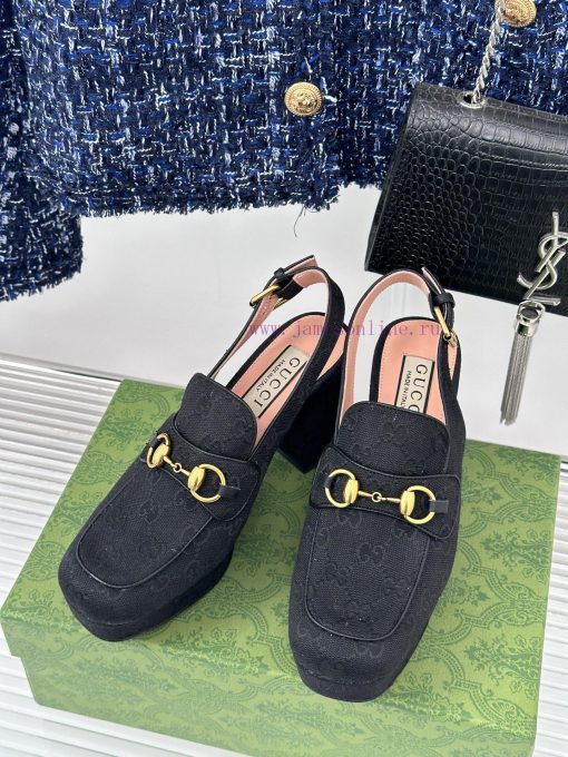 Gucci24S Spring/Summer New ProductHorse collar buckle thick heel sandalsThe fabric is made oa0d0hp2g - Image 3
