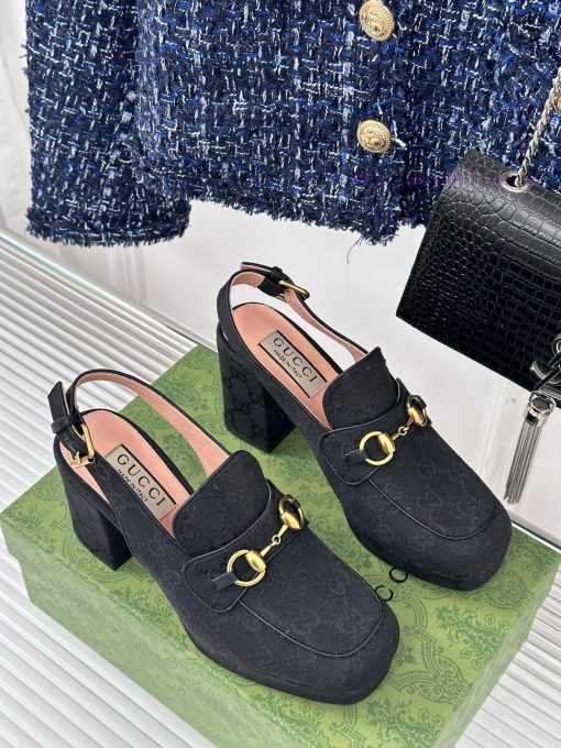 Gucci24S Spring/Summer New ProductHorse collar buckle thick heel sandalsThe fabric is made oa0d0hp2g - Image 4