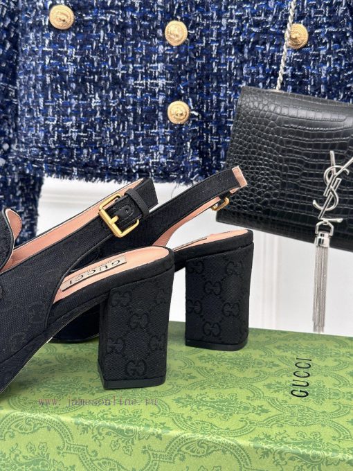 Gucci24S Spring/Summer New ProductHorse collar buckle thick heel sandalsThe fabric is made oa0d0hp2g - Image 7