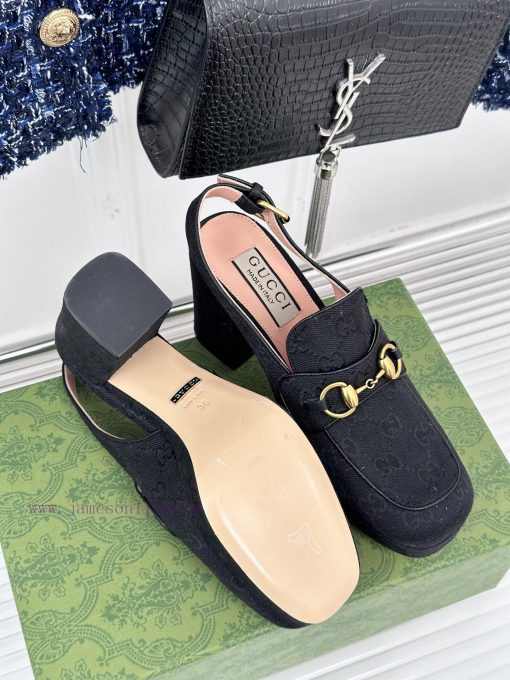 Gucci24S Spring/Summer New ProductHorse collar buckle thick heel sandalsThe fabric is made oa0d0hp2g - Image 10
