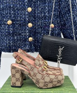 Gucci24S Spring/Summer New ProductHorse collar buckle thick heel sandalsThe fabric is made om5ypoaty