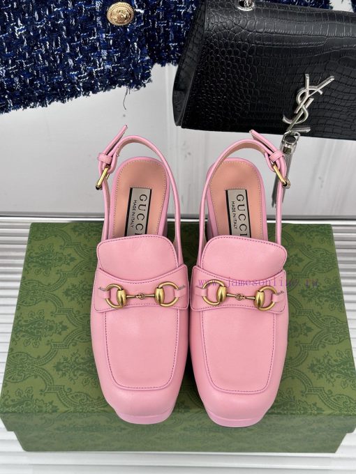 Gucci24S Spring/Summer New ProductHorse collar buckle thick heel sandalsThe fabric is made ocmk5me4j - Image 5
