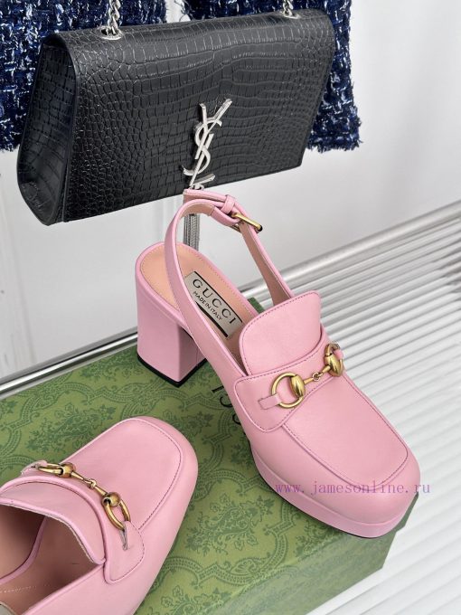 Gucci24S Spring/Summer New ProductHorse collar buckle thick heel sandalsThe fabric is made ocmk5me4j - Image 6