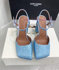 The diamond faced Amina Muaddi2024 new Charlotte series crystal embellished high heels have 9696atat