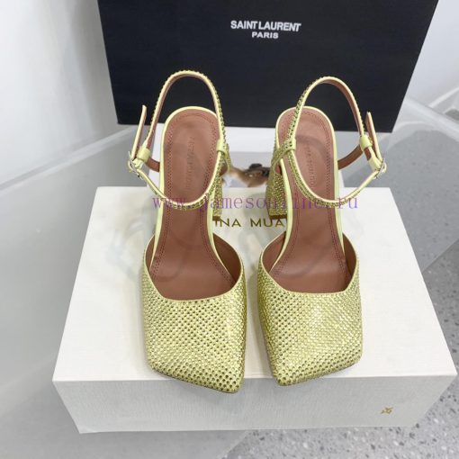 The diamond faced Amina Muaddi2024 new Charlotte series crystal embellished high heels have ta4181bb - Image 2