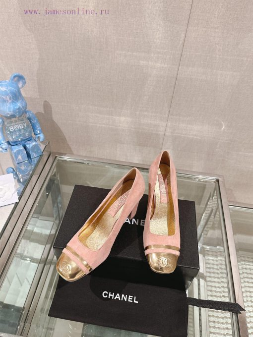-24Ss early spring new Chanel color blocked square toe coarse matching shoesI really don't hkdjyoazw - Image 3