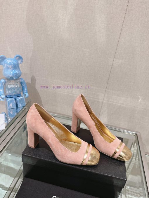 -24Ss early spring new Chanel color blocked square toe coarse matching shoesI really don't hkdjyoazw - Image 5