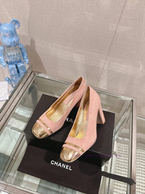 -24Ss early spring new Chanel color blocked square toe coarse matching shoesI really don't hkdjyoazw - Image 6