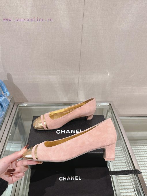 -24Ss early spring new Chanel color blocked square toe coarse matching shoesI really don't hchw4e1sc - Image 3