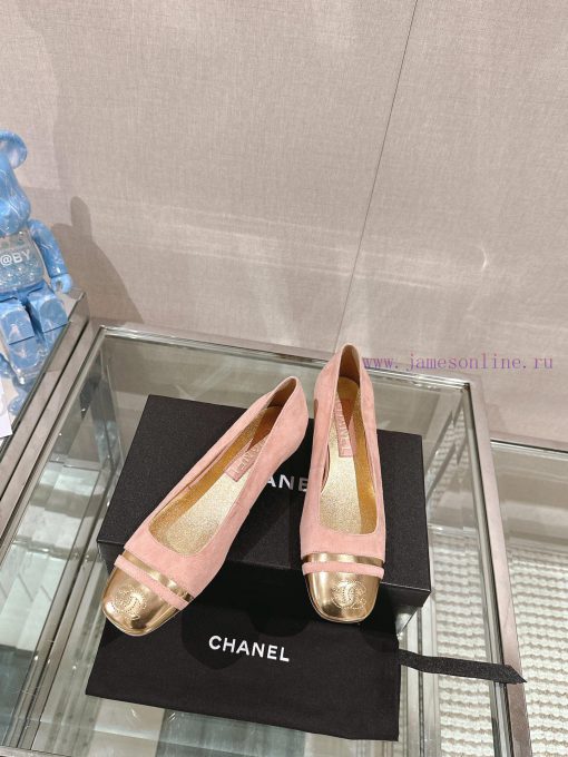 -24Ss early spring new Chanel color blocked square toe coarse matching shoesI really don't hchw4e1sc - Image 4
