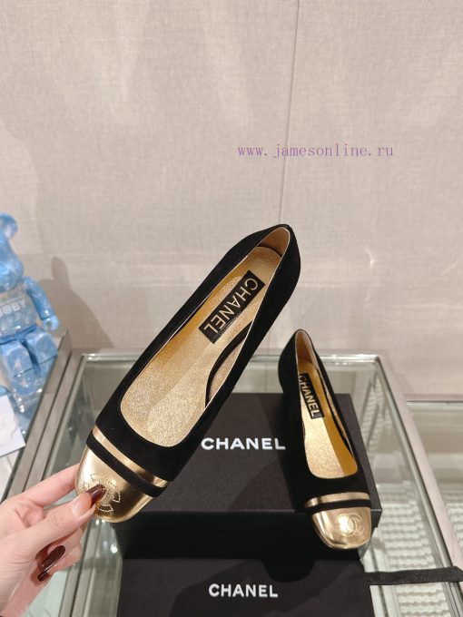 -24Ss early spring new Chanel color blocked square toe coarse matching shoesI really don't hazdn8evb - Image 3