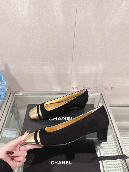 -24Ss early spring new Chanel color blocked square toe coarse matching shoesI really don't hazdn8evb - Image 5