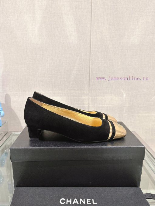 -24Ss early spring new Chanel color blocked square toe coarse matching shoesI really don't hazdn8evb - Image 6