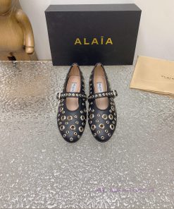 ALAIA chicken eye buttoned hole shoes, ALAIA 24SS French fairy ballet flat dance shoesAzzediuguun04e