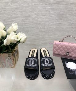 Chanel 24p Spring/Summer New Product Thick Bottom Full Diamond Dragging Lazy One Line Slippe5kakwryz