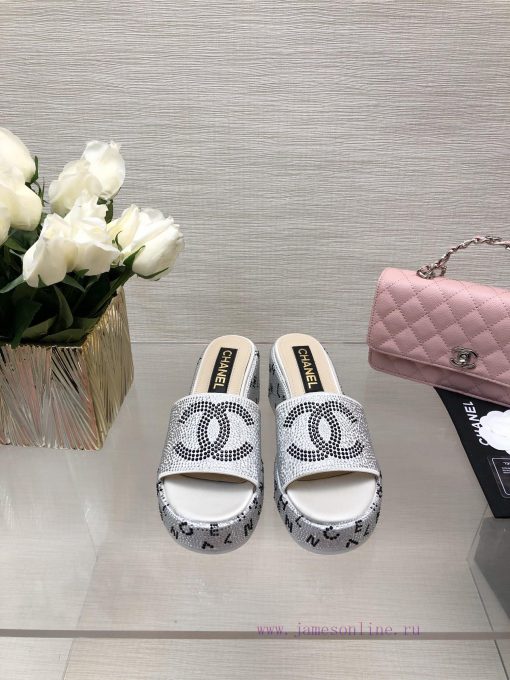 Chanel 24p Spring/Summer New Product Thick Bottom Full Diamond Dragging Lazy One Line Slippeuprz1ddh