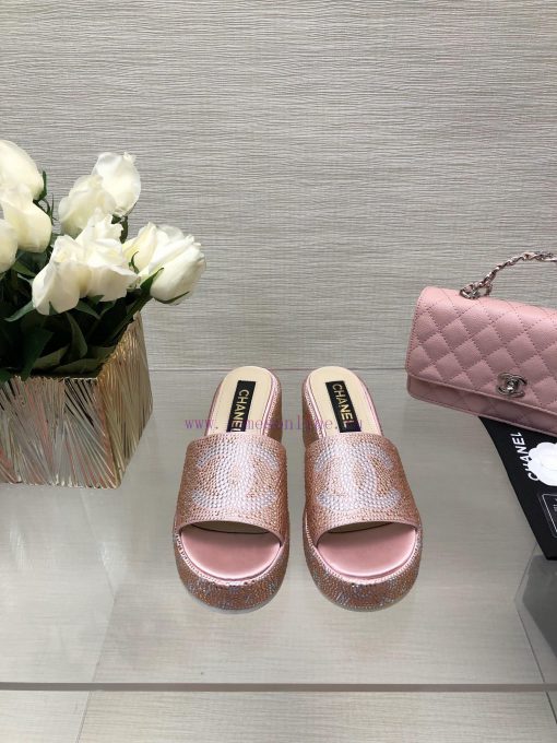 Chanel 24p Spring/Summer New Product Thick Bottom Full Diamond Dragging Lazy One Line Slippeggytc242