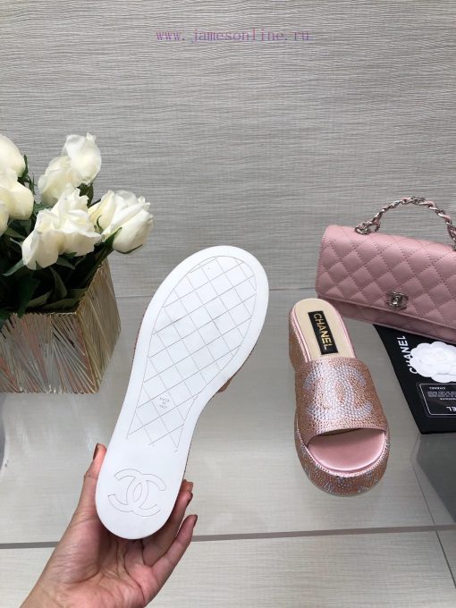 Chanel 24p Spring/Summer New Product Thick Bottom Full Diamond Dragging Lazy One Line Slippeggytc242 - Image 10