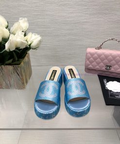 Chanel 24p Spring/Summer New Product Thick Bottom Full Diamond Dragging Lazy One Line Slippeb4roecox