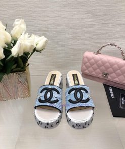 Chanel 24p Spring/Summer New Product Thick Bottom Full Diamond Dragging Lazy One Line Slippedozndjz1