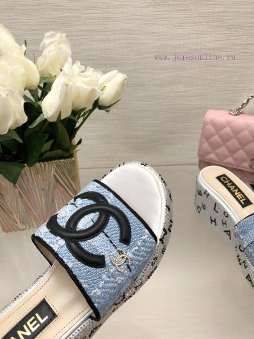 Chanel 24p Spring/Summer New Product Thick Bottom Full Diamond Dragging Lazy One Line Slippedozndjz1 - Image 8