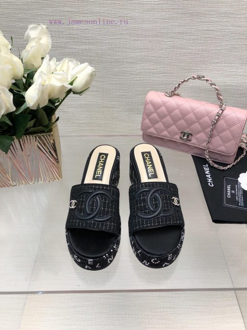 Chanel 24p Spring/Summer New Product Thick Bottom Full Diamond Dragging Lazy One Line Slippet3pzo8ip
