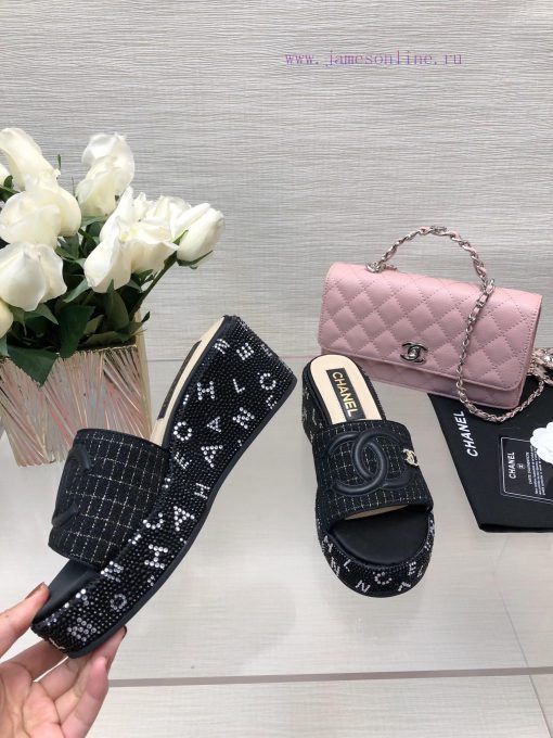 Chanel 24p Spring/Summer New Product Thick Bottom Full Diamond Dragging Lazy One Line Slippet3pzo8ip - Image 6