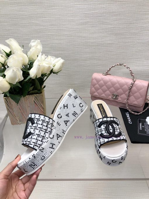 Chanel 24p Spring/Summer New Product Thick Bottom Full Diamond Dragging Lazy One Line Slippe56i2vg8q - Image 6
