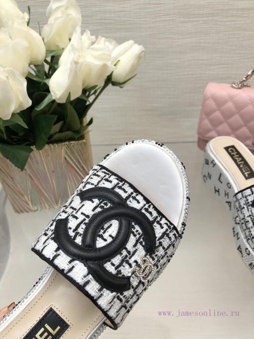 Chanel 24p Spring/Summer New Product Thick Bottom Full Diamond Dragging Lazy One Line Slippe56i2vg8q - Image 8