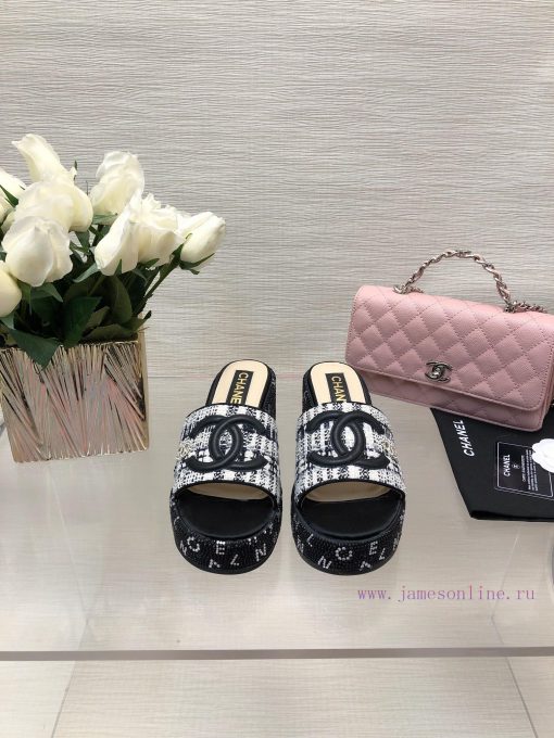 Chanel 24p Spring/Summer New Product Thick Bottom Full Diamond Dragging Lazy One Line Slippefc1dqrg1 - Image 2