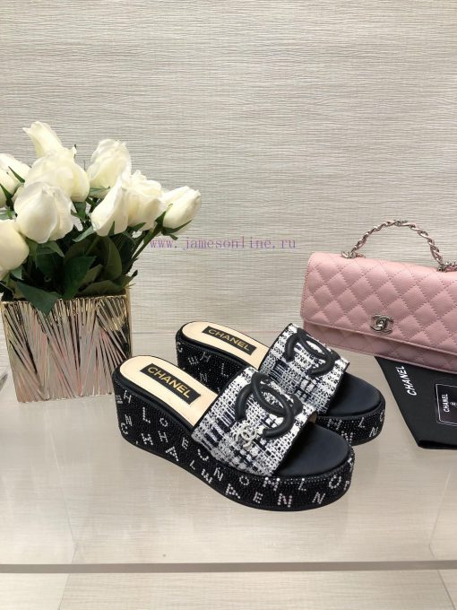 Chanel 24p Spring/Summer New Product Thick Bottom Full Diamond Dragging Lazy One Line Slippefc1dqrg1 - Image 3