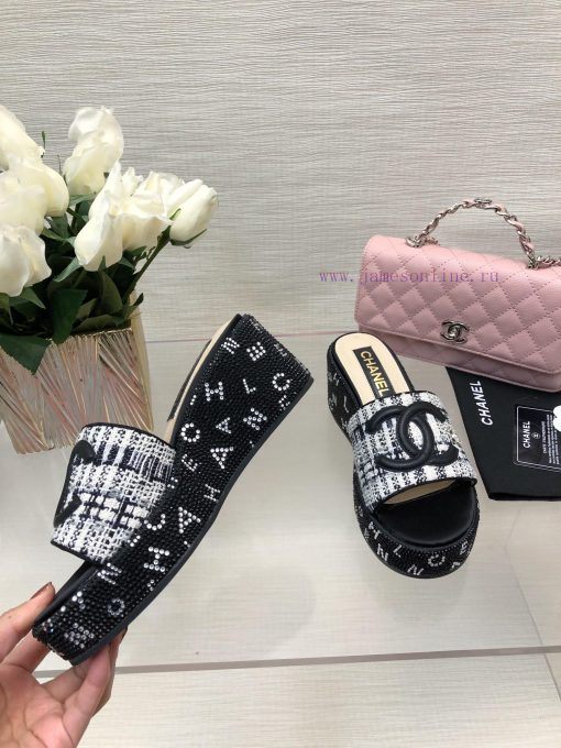 Chanel 24p Spring/Summer New Product Thick Bottom Full Diamond Dragging Lazy One Line Slippefc1dqrg1 - Image 5