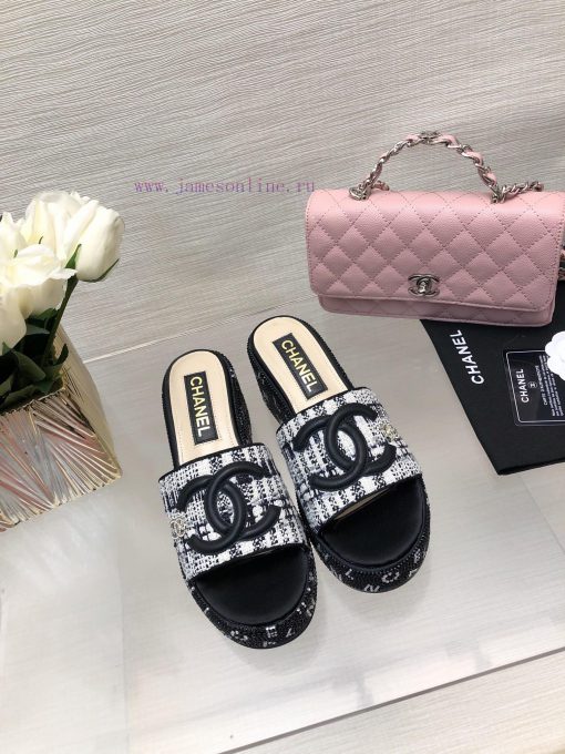 Chanel 24p Spring/Summer New Product Thick Bottom Full Diamond Dragging Lazy One Line Slippefc1dqrg1 - Image 6