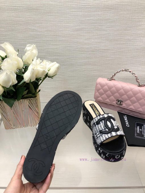 Chanel 24p Spring/Summer New Product Thick Bottom Full Diamond Dragging Lazy One Line Slippefc1dqrg1 - Image 7