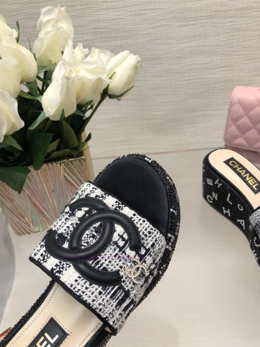 Chanel 24p Spring/Summer New Product Thick Bottom Full Diamond Dragging Lazy One Line Slippefc1dqrg1 - Image 8