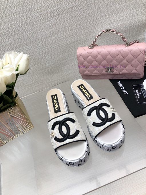 Chanel 24p Spring/Summer New Product Thick Bottom Full Diamond Dragging Lazy One Line Slippey2goz3o6 - Image 4