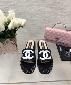 Chanel 24p Spring/Summer New Product Thick Bottom Full Diamond Dragging Lazy One Line Slippe45otmhq4