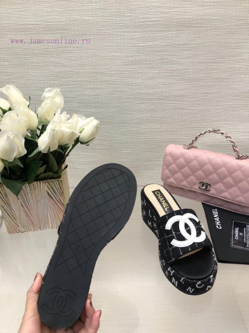 Chanel 24p Spring/Summer New Product Thick Bottom Full Diamond Dragging Lazy One Line Slippe45otmhq4 - Image 5
