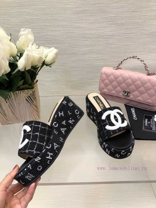 Chanel 24p Spring/Summer New Product Thick Bottom Full Diamond Dragging Lazy One Line Slippe45otmhq4 - Image 6