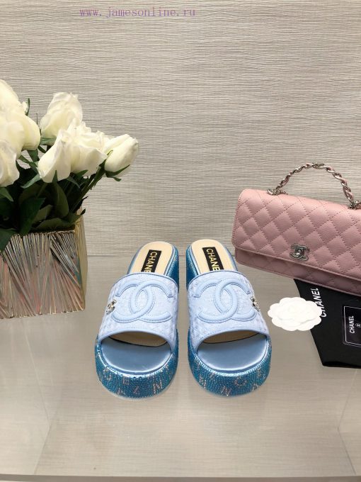 Chanel's Spring/Summer 24 New Product Thick Bottom Full Diamond Dragging Lazy One Line Slipp0j2mzfy2
