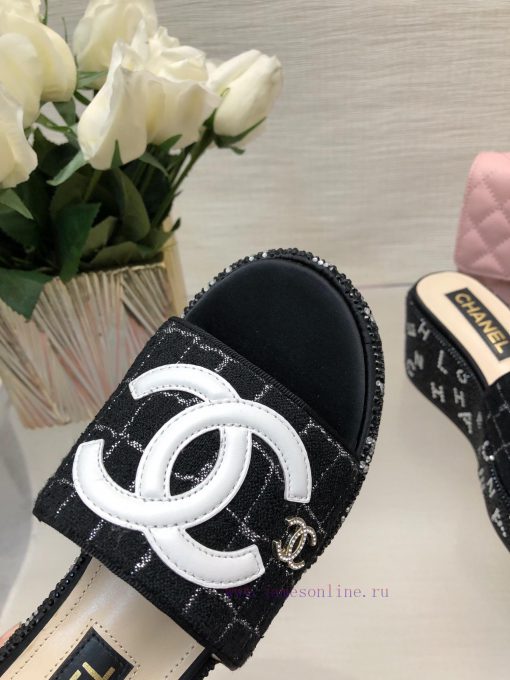 Chanel 24p Spring/Summer New Product Thick Bottom Full Diamond Dragging Lazy One Line Slippe45otmhq4 - Image 7
