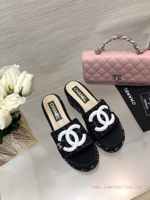 Chanel 24p Spring/Summer New Product Thick Bottom Full Diamond Dragging Lazy One Line Slippe45otmhq4 - Image 9