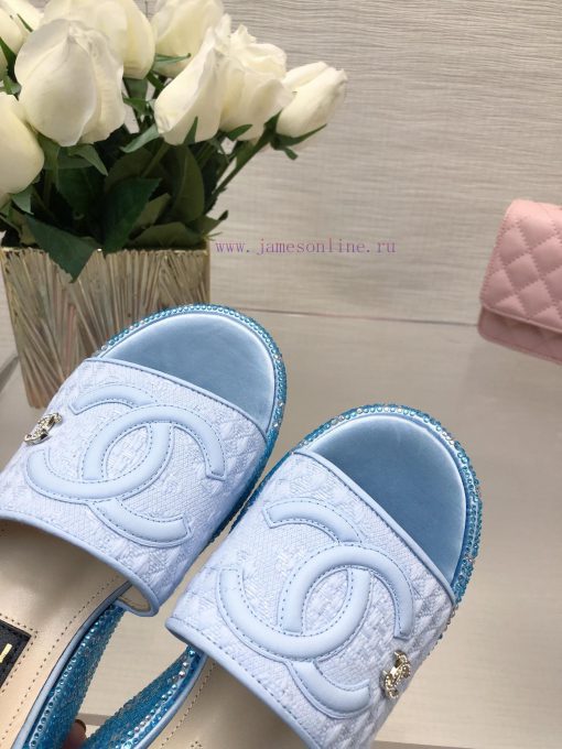 Chanel's Spring/Summer 24 New Product Thick Bottom Full Diamond Dragging Lazy One Line Slipp0j2mzfy2 - Image 9